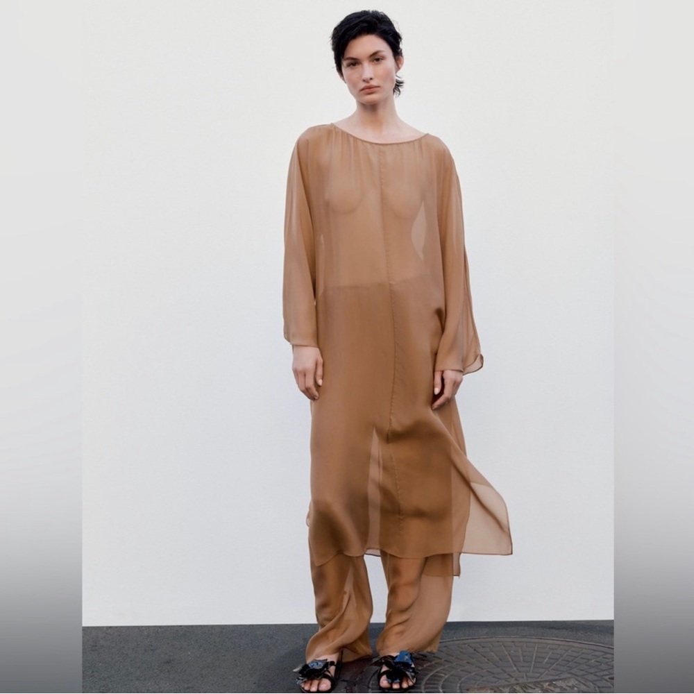 Zara Limited Edition 100% Silk Set in Camel Color